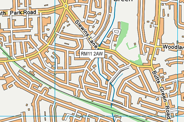 RM11 2AW map - OS VectorMap District (Ordnance Survey)