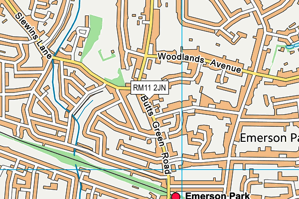 RM11 2JN map - OS VectorMap District (Ordnance Survey)