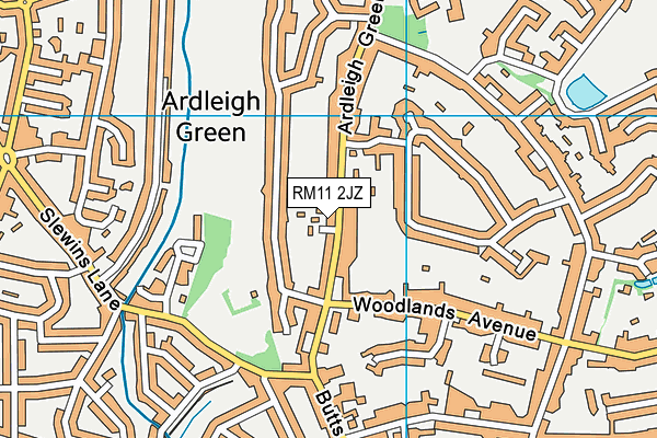 RM11 2JZ map - OS VectorMap District (Ordnance Survey)