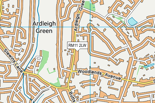 RM11 2LW map - OS VectorMap District (Ordnance Survey)