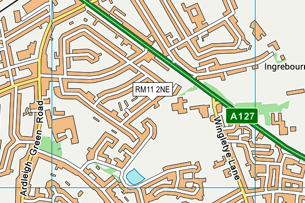RM11 2NE map - OS VectorMap District (Ordnance Survey)