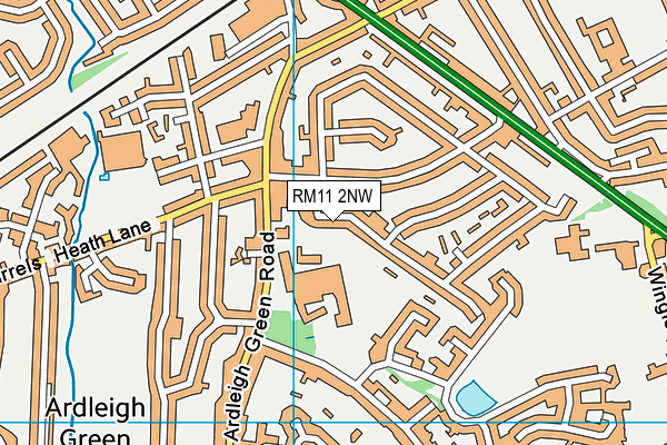 RM11 2NW map - OS VectorMap District (Ordnance Survey)