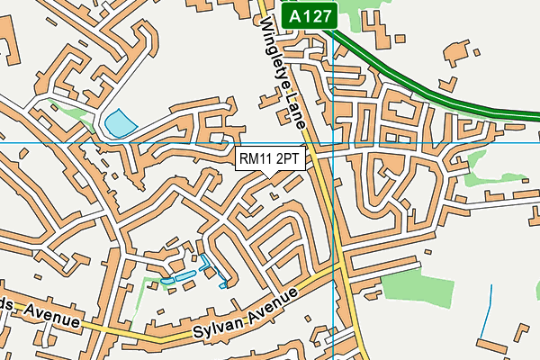 RM11 2PT map - OS VectorMap District (Ordnance Survey)