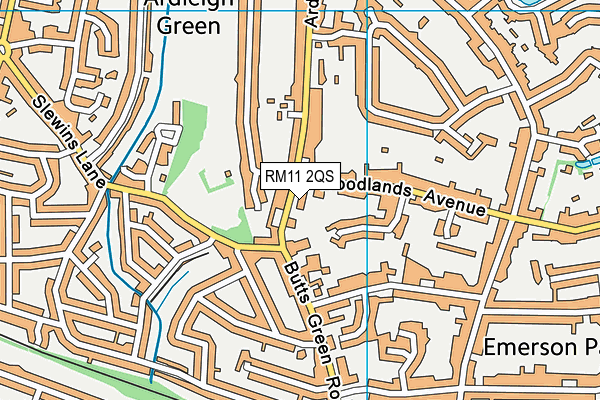 RM11 2QS map - OS VectorMap District (Ordnance Survey)