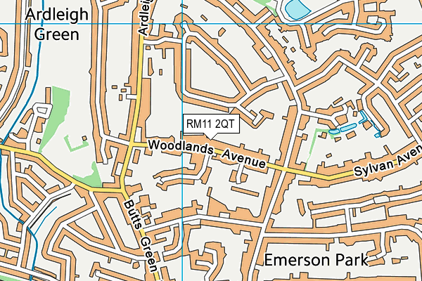 RM11 2QT map - OS VectorMap District (Ordnance Survey)