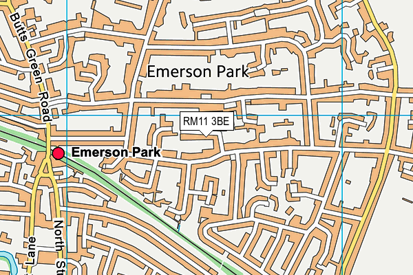 RM11 3BE map - OS VectorMap District (Ordnance Survey)