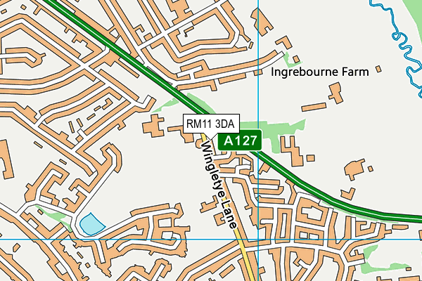 RM11 3DA map - OS VectorMap District (Ordnance Survey)