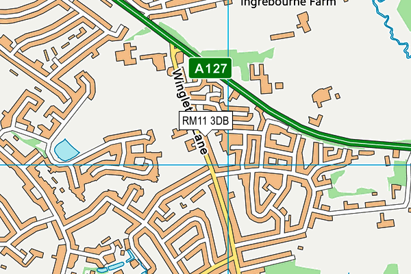 RM11 3DB map - OS VectorMap District (Ordnance Survey)