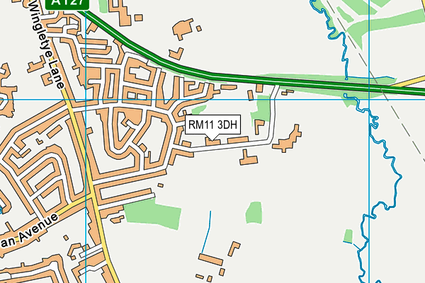 RM11 3DH map - OS VectorMap District (Ordnance Survey)