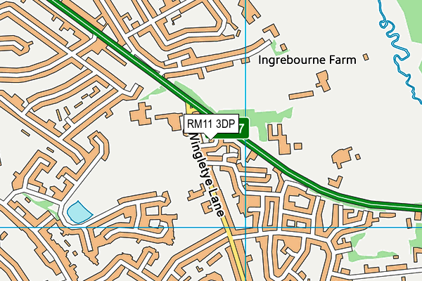 RM11 3DP map - OS VectorMap District (Ordnance Survey)