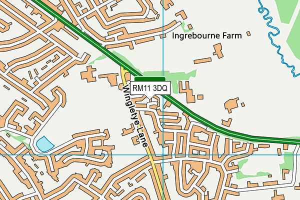 RM11 3DQ map - OS VectorMap District (Ordnance Survey)