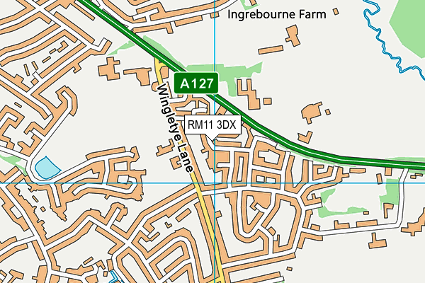RM11 3DX map - OS VectorMap District (Ordnance Survey)