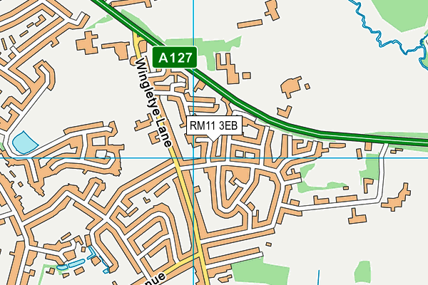 RM11 3EB map - OS VectorMap District (Ordnance Survey)