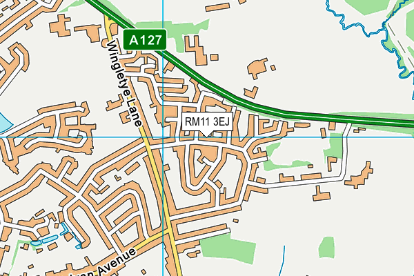 RM11 3EJ map - OS VectorMap District (Ordnance Survey)