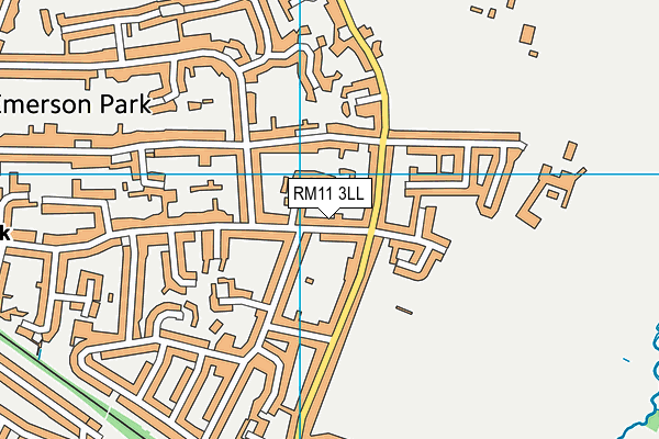 RM11 3LL map - OS VectorMap District (Ordnance Survey)