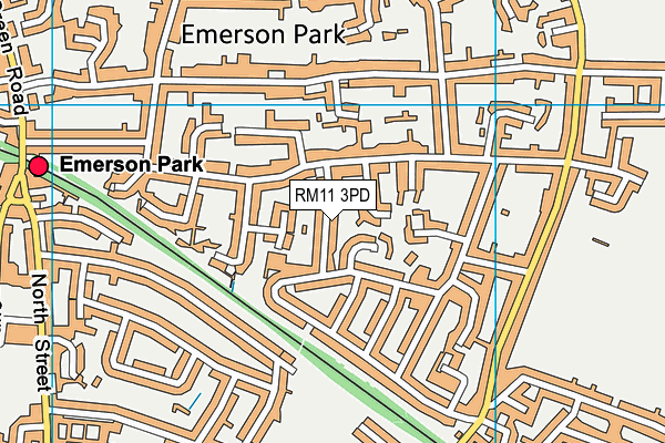 RM11 3PD map - OS VectorMap District (Ordnance Survey)