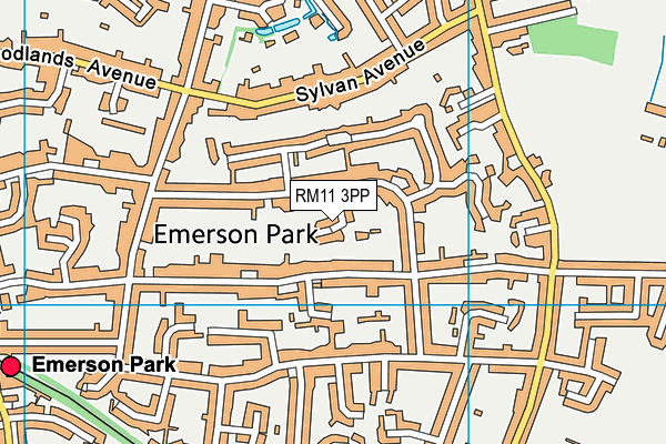 RM11 3PP map - OS VectorMap District (Ordnance Survey)