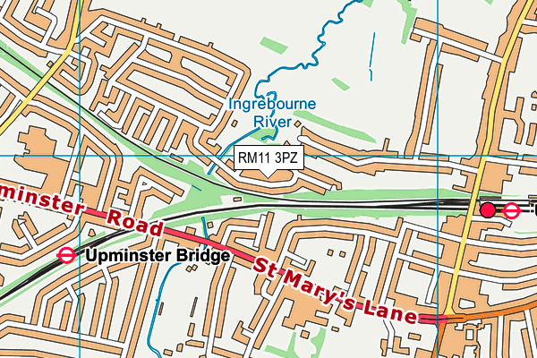 RM11 3PZ map - OS VectorMap District (Ordnance Survey)