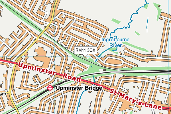 RM11 3QX map - OS VectorMap District (Ordnance Survey)