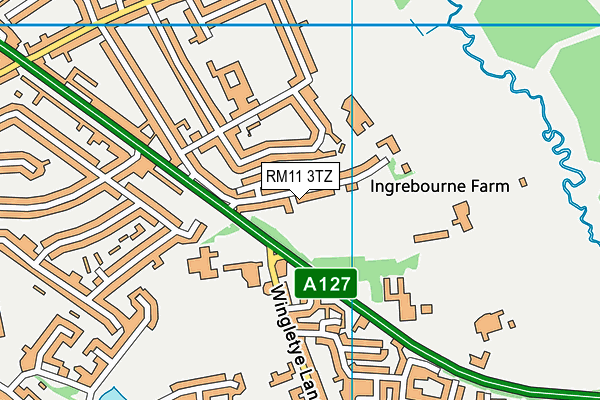 RM11 3TZ map - OS VectorMap District (Ordnance Survey)