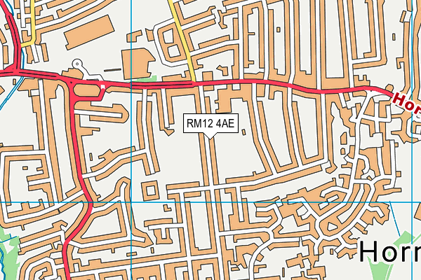 RM12 4AE map - OS VectorMap District (Ordnance Survey)