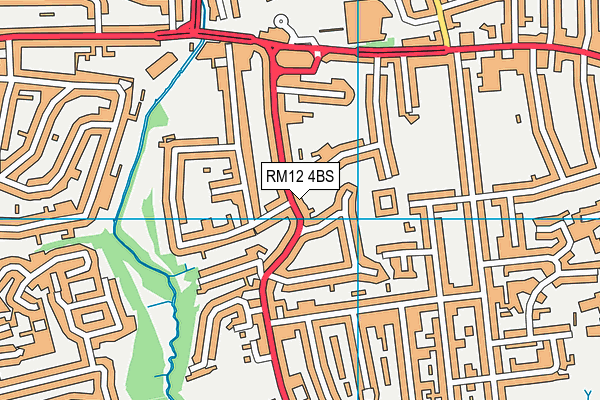 RM12 4BS map - OS VectorMap District (Ordnance Survey)