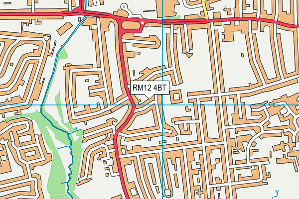 RM12 4BT map - OS VectorMap District (Ordnance Survey)