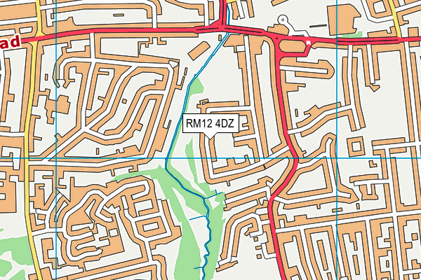RM12 4DZ map - OS VectorMap District (Ordnance Survey)