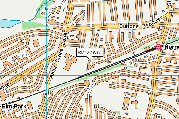 RM12 4WW map - OS VectorMap District (Ordnance Survey)