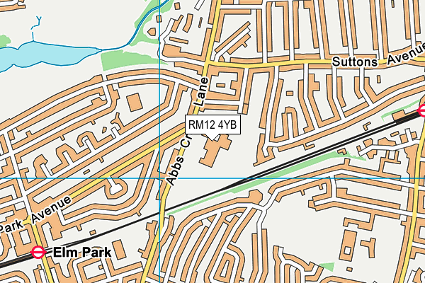 RM12 4YB map - OS VectorMap District (Ordnance Survey)