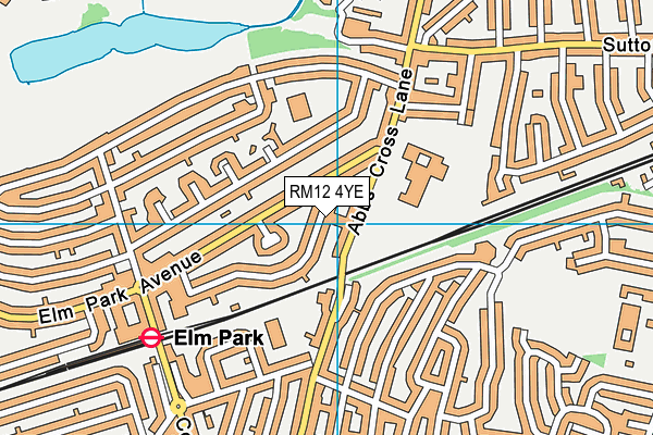 RM12 4YE map - OS VectorMap District (Ordnance Survey)