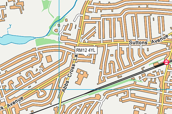 RM12 4YL map - OS VectorMap District (Ordnance Survey)