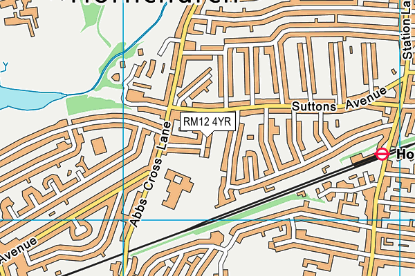 RM12 4YR map - OS VectorMap District (Ordnance Survey)