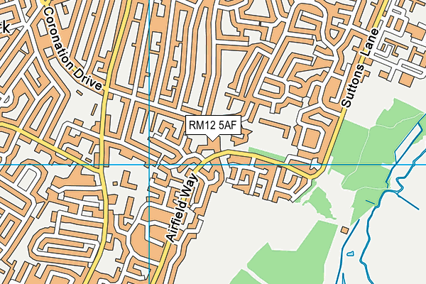 RM12 5AF map - OS VectorMap District (Ordnance Survey)