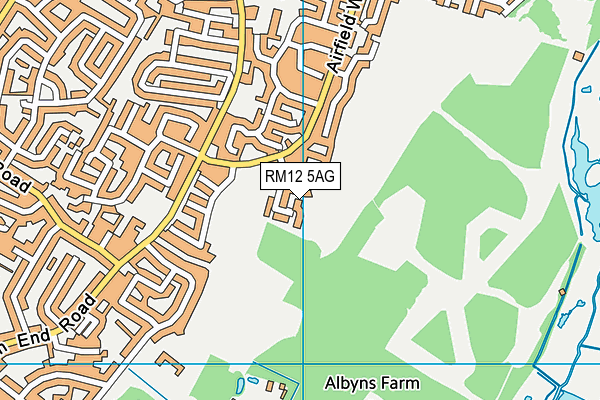 RM12 5AG map - OS VectorMap District (Ordnance Survey)