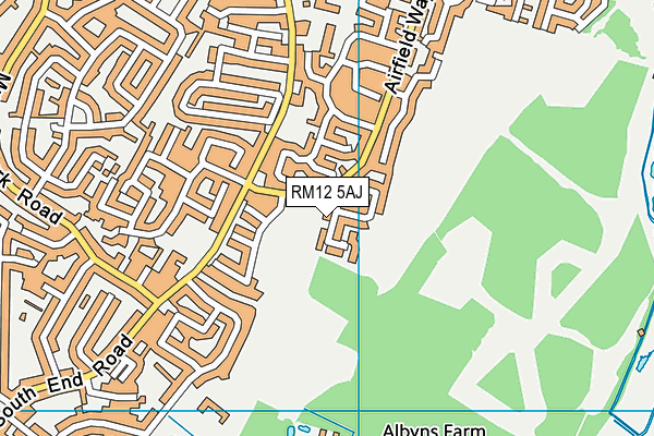 RM12 5AJ map - OS VectorMap District (Ordnance Survey)