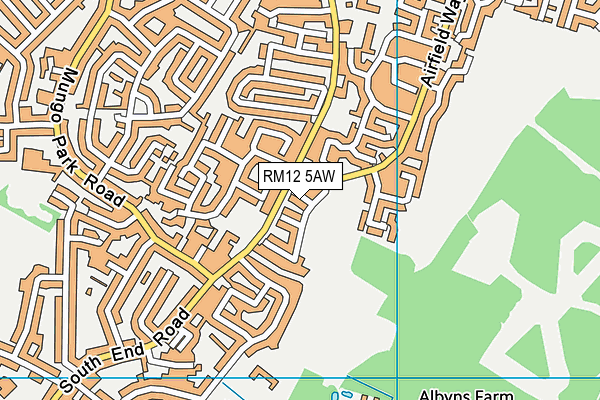 RM12 5AW map - OS VectorMap District (Ordnance Survey)