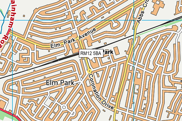 RM12 5BA map - OS VectorMap District (Ordnance Survey)