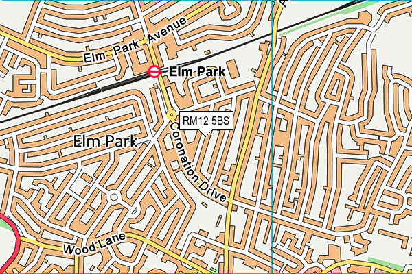 RM12 5BS map - OS VectorMap District (Ordnance Survey)