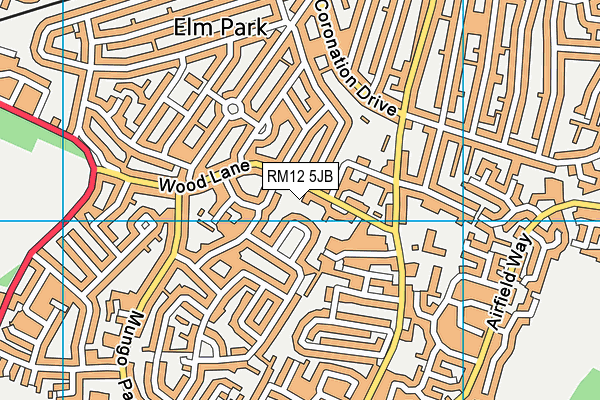 RM12 5JB map - OS VectorMap District (Ordnance Survey)