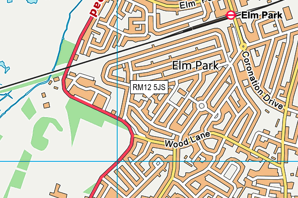 RM12 5JS map - OS VectorMap District (Ordnance Survey)