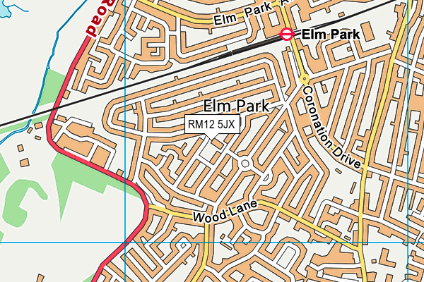 RM12 5JX map - OS VectorMap District (Ordnance Survey)