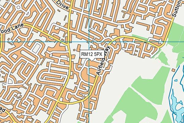 RM12 5PX map - OS VectorMap District (Ordnance Survey)