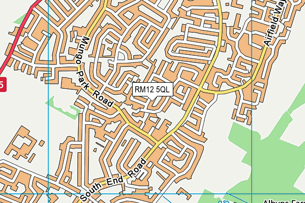 RM12 5QL map - OS VectorMap District (Ordnance Survey)