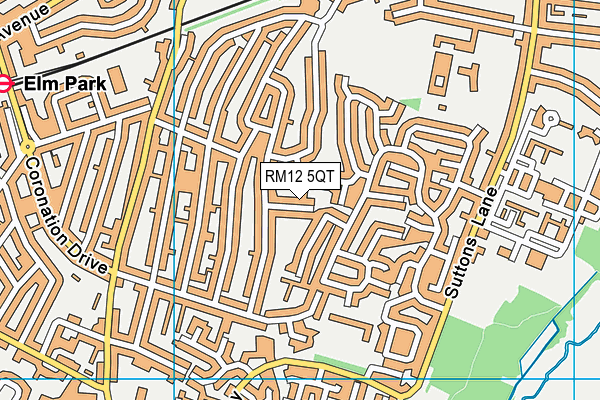 RM12 5QT map - OS VectorMap District (Ordnance Survey)