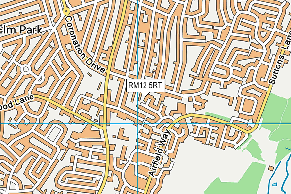 RM12 5RT map - OS VectorMap District (Ordnance Survey)