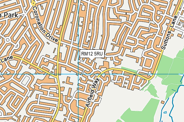 RM12 5RU map - OS VectorMap District (Ordnance Survey)