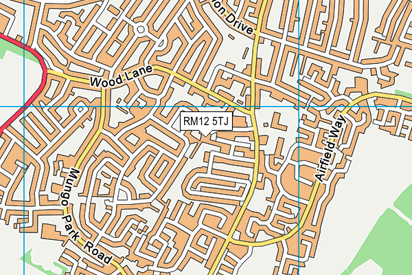 RM12 5TJ map - OS VectorMap District (Ordnance Survey)