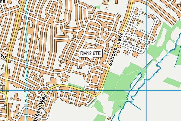 RM12 6TE map - OS VectorMap District (Ordnance Survey)