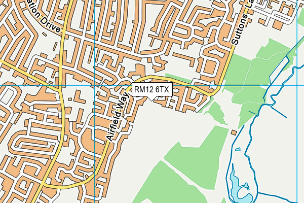 RM12 6TX map - OS VectorMap District (Ordnance Survey)